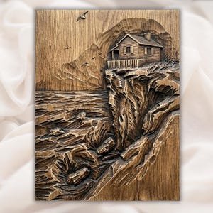 Coastal Cliff House 3D Relief STL File view 1