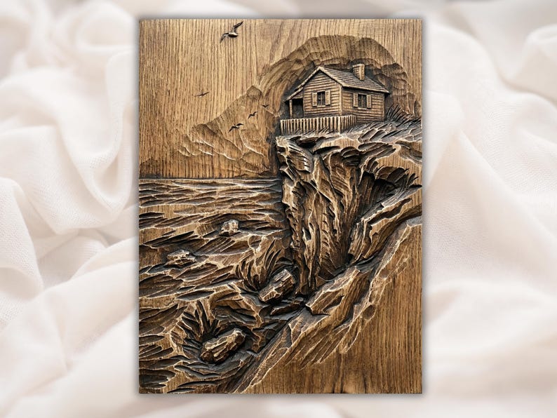 Coastal Cliff House 3D Relief STL File