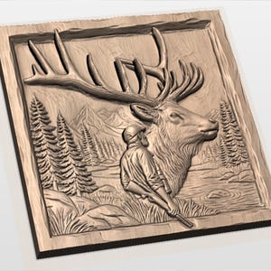 Hunter Elk 3D Relief STL view 2