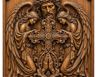 Sacred Heart of Jesus with Angels 3D Relief STL | Christian Wall Art | CNC Router & Laser