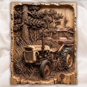 Vintage Tractor 3D Relief STL view 1