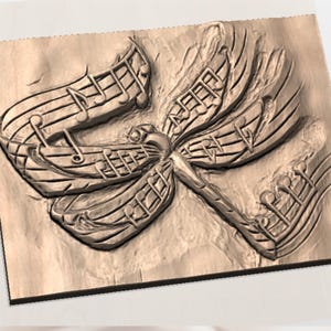Music Dragonfly 3D Relief STL File view 2