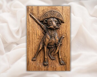 Cowboy Dog 3D bas Relief STL | Chihuahua Bandit with Hat & Rifle Western Panel | CNC Router wood Carving | Pet Lover Gift