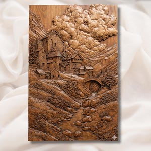 Medieval Castle Village 3D Relief STL view 1