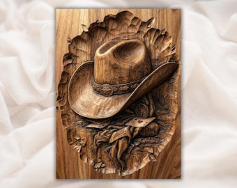 Cowboy Hat STL | Western 3D Relief CNC Carving File | Rustic Rodeo Wall Art | Cowboy Decor Sign
