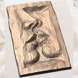 Abstract Couple Kiss 3D Relief STL File view 3