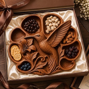 Serviertablett mit Kolibri-Motiv (STL-Datei für CNC-Fräse) | 3D-Reliefmodell aus Holz | Schnitzdesign für Serviertablett aus Holz | Küchendekoration Bild 6