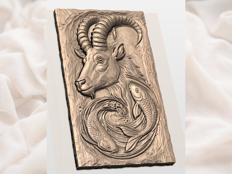STL voor alpensteenbokken en koi | Ramshoorn dier houtsnijwerk ontwerp | Berggeit koi STL | Rustieke hut natuurplaquette | Rustieke wanddecoratie afbeelding 2