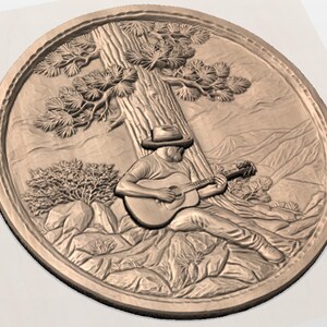 Cowboy Guitar 3D Relief STL view 2