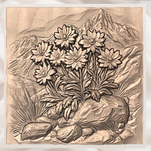 Mountain Flowers 3D Relief STL File view 3