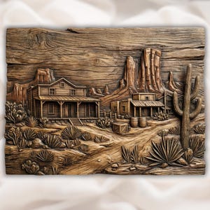 Wild West Desert Town 3D Relief STL view 1