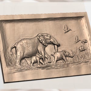 Elephant Family 3D Relief STL view 2