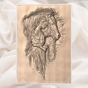 Girl With Horse STL Relief view 2