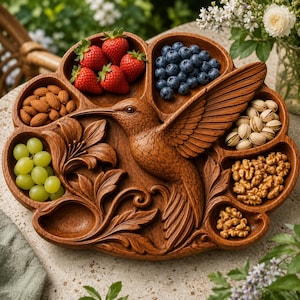 Serviertablett mit Kolibri-Motiv (STL-Datei für CNC-Fräse) | 3D-Reliefmodell aus Holz | Schnitzdesign für Serviertablett aus Holz | Küchendekoration Bild 5