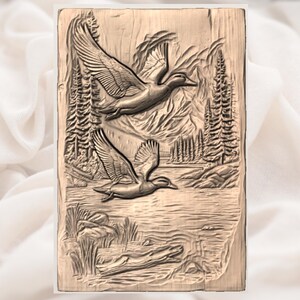 Flying Ducks Lake Scene 3D Relief STL view 3