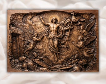 Resurrection STL | Jesus Rising Relief | Christian Wall Decor | Empty Tomb Artwork | Easter Scene | Angel Relief  Decor | Easter Plaque File