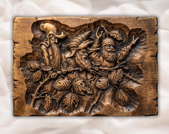 Gnome Wall Art STL | Woodland Gnomes 3D Relief CNC File | Fairy Garden Carving Panel | Rustic Forest Decor | 3D Print