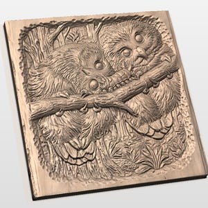 Cute Owls 3D STL Relief Panel view 2