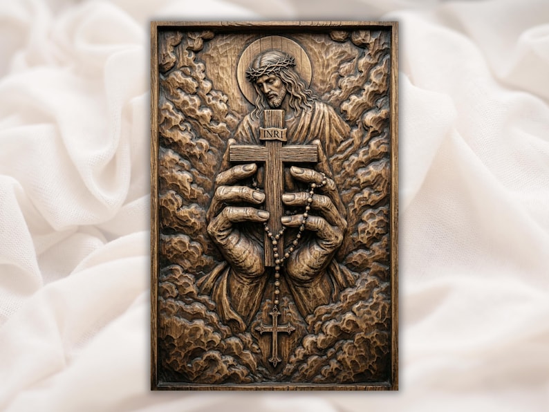 Jesus Holding Cross 3D Relief STL