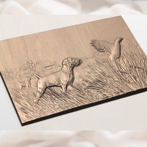 Hunting Dog & Pheasant 3D Relief STL view 2