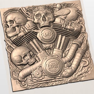 Steampunk Skull Engine STL view 2