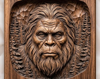 Legend of the Forest Bigfoot Portrait CNC Relief STL | Rustic Cabin Decor Wood Carving | Sasquatch Wall Panel Design