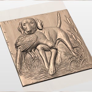 Hunting Dog with Pheasant 3D Relief STL view 2