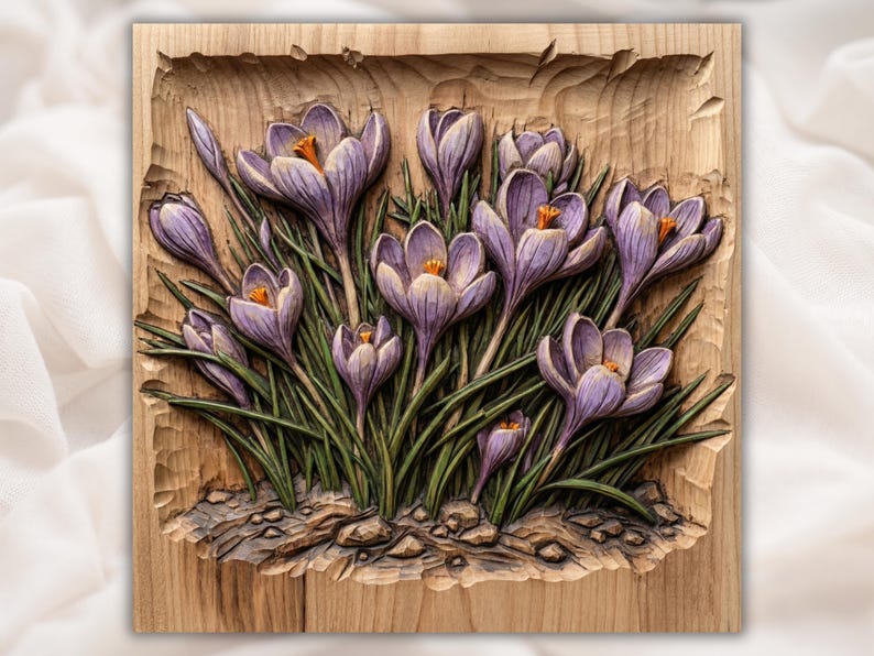 Crocus Flowers Relief STL