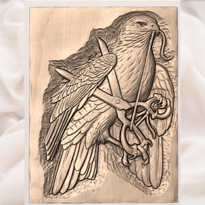 Falcon with Jesses 3D Relief STL view 3