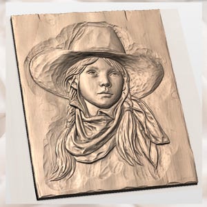 Cowgirl Portrait 3D Relief STL File view 2