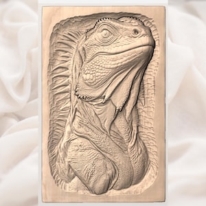 Iguana Portrait 3D Relief STL view 3