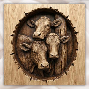 Cow Family 3D Relief STL view 1