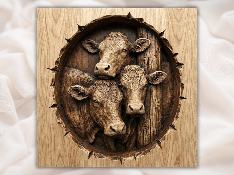 Cow Family 3D Relief STL