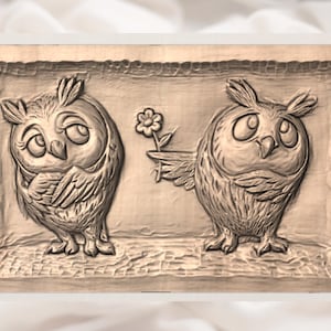 Owl Couple 3D Relief STL view 2