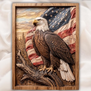 Patriotic Eagle Bas Relief STL view 1