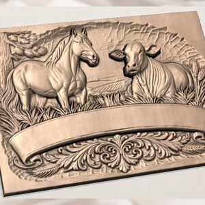 Horse and Cow Farm Relief STL view 3