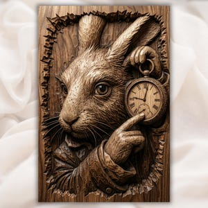 White Rabbit with Pocket Watch 3D Relief STL view 1