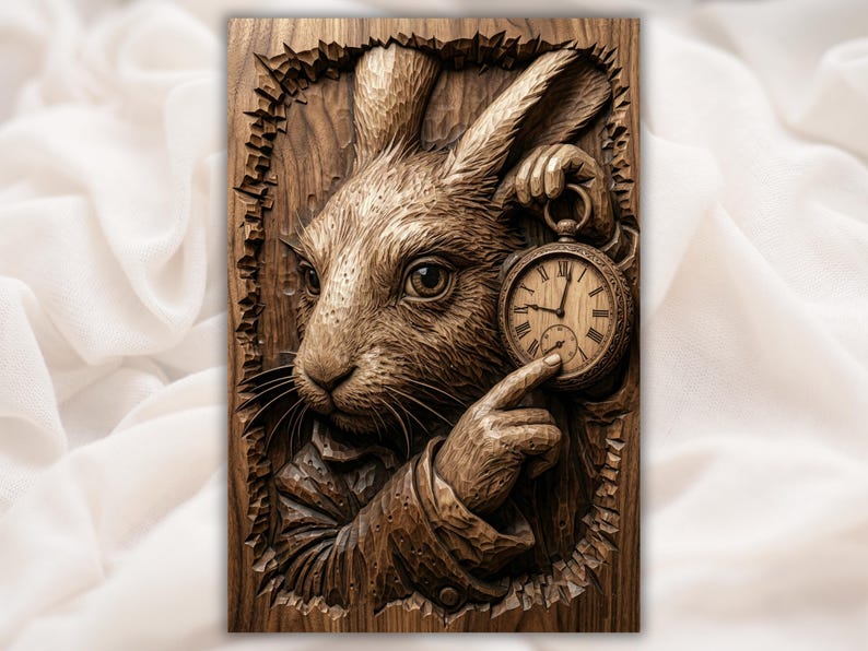White Rabbit with Pocket Watch 3D Relief STL
