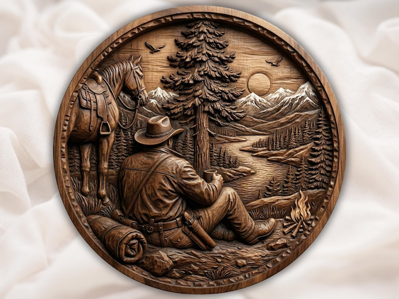 Western Cowboy and Horse 3D Relief STL