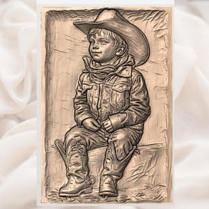 Cowboy Boy 3D Relief STL File view 3