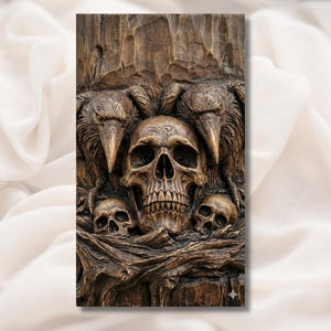 Raven Skull Gothic 3D Relief STL view 1