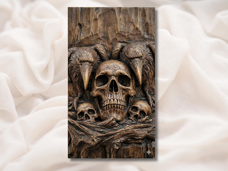 Raven Skull Gothic 3D Relief STL