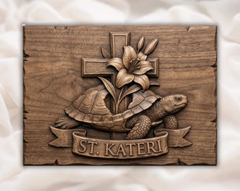 St Kateri Tekakwitha Turtle Clan Bas-Relief STL | Catholic Wall Art CNC Router | Laser