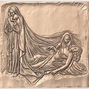 Pieta Mary Holding Jesus 3D Relief STL view 2
