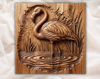 Flamingo STL | Sumpfvogel Relief | Küstenwanddekor | Wasser Ripple Kunstwerk | Holzschnitzerei Design | Tropical Plaque-Datei | Tropische Bildtafel