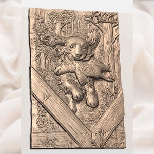 Hunting Dog Carrying Pheasant 3D Relief STL view 2