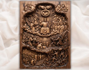 Jesus Judgment Day 3D Relief STL | Christian CNC Router Wood Carving File | Heaven Hell Bible Scene Bas-Relief | Christian Home Decor