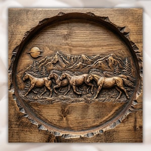 Wild Horses Running 3D Relief STL view 1