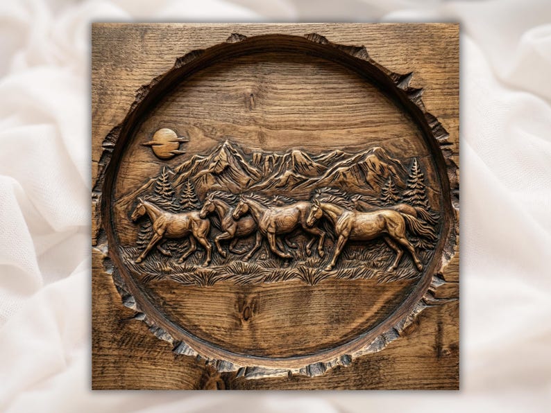 Wild Horses Running 3D Relief STL