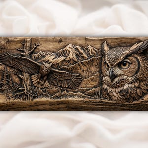 Great Horned Owl Relief STL view 1
